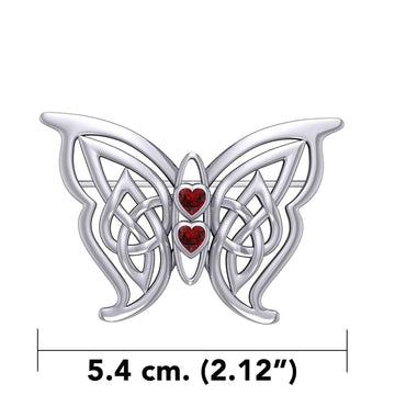 Celtic Transformation Elegance : Sterling Silver Butterfly Brooch with Heart Gemstone by Peter Stone Jewelry TBC167 - Jewelry
